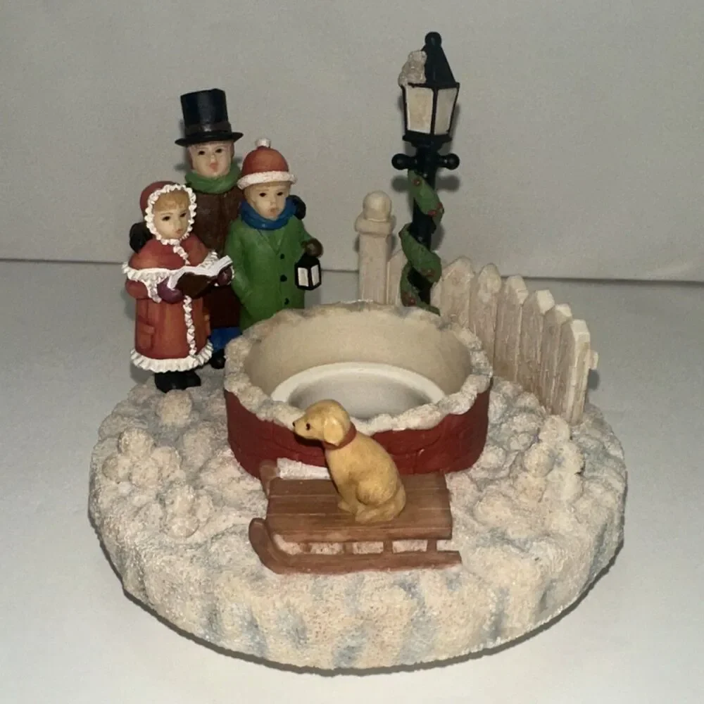 Our America Jar Candle Topper Capper Christmas Carolers Dog Yankee Candle Winter